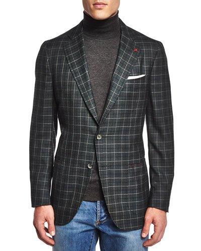 Windowpane Cashmere-blend Sport Coat, Green
