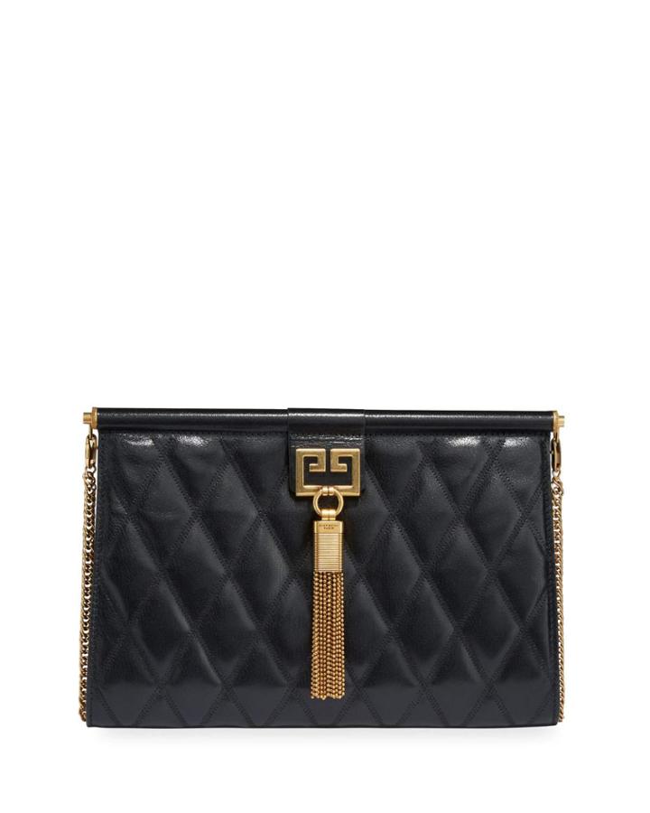Gem Quilted Leather Golden Tassel Crossbody Bag
