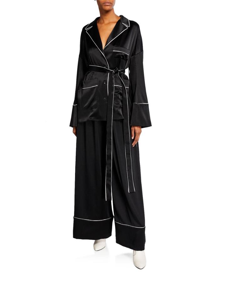Logo-back Button-front Pajama Top