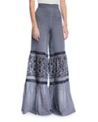 Lizbeth Wide-leg Embroidered Crochet Pants