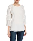 Embroidered Swiss Dot Puff-sleeve Top