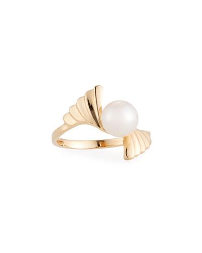 14k Fan-shaped Pink Pearl Ring,