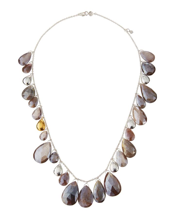 Multi-drop Peach Moonstone Necklace