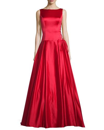 Sleeveless Pleated Satin Ball Gown