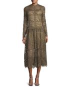 Long-sleeve Lace Fit-and-flare Dress