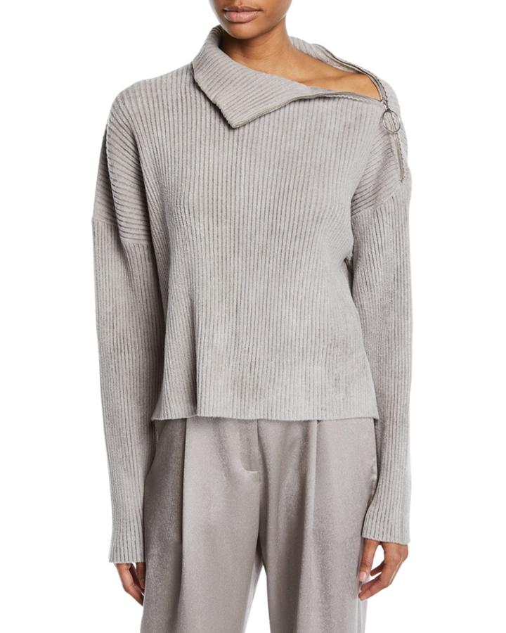 Zip-shoulder Long-sleeve Boxy Knit