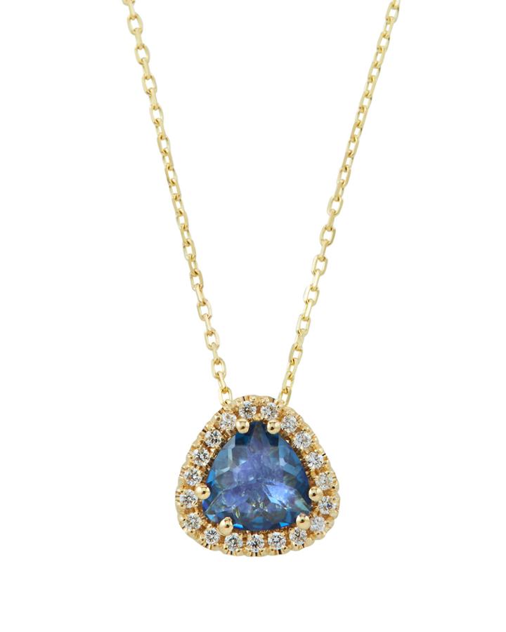 14k English Blue Topaz & Diamond Trillion Pendant Necklace