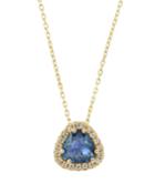 14k English Blue Topaz & Diamond Trillion Pendant Necklace