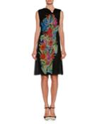 Sleeveless A-line Silk Chiffon Dress W/ Floral-print