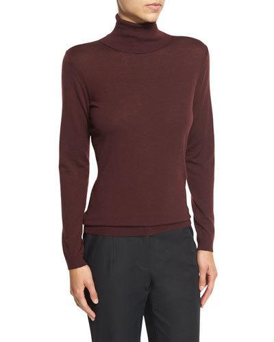 Wool Turtleneck Long-sleeve Sweater, Cabernet