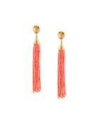 Long Seed Bead Tassel Earrings, Coral