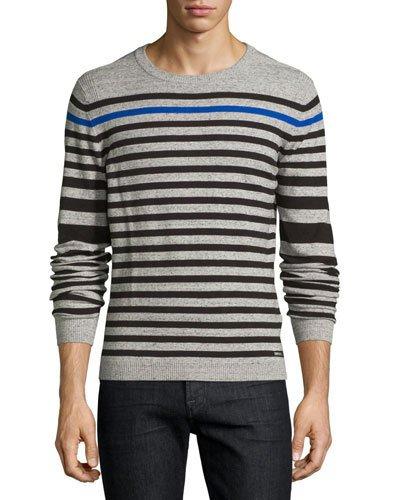Striped Cotton-blend Pullover Sweater, Dark Gray