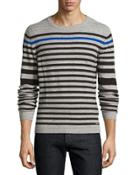 Striped Cotton-blend Pullover Sweater, Dark Gray