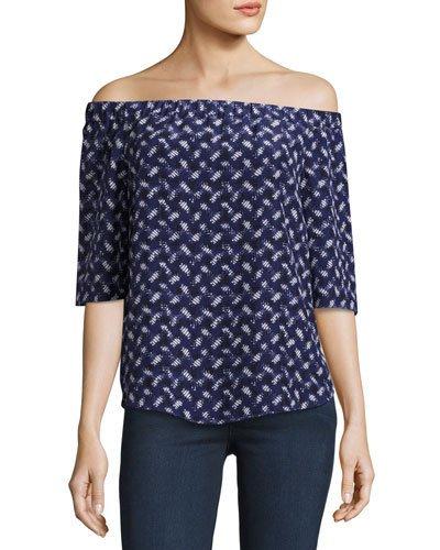 Off-the-shoulder Crisscross-print Top