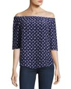Off-the-shoulder Crisscross-print Top