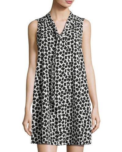 Sleeveless Confetti-print Shift Dress, Ivory