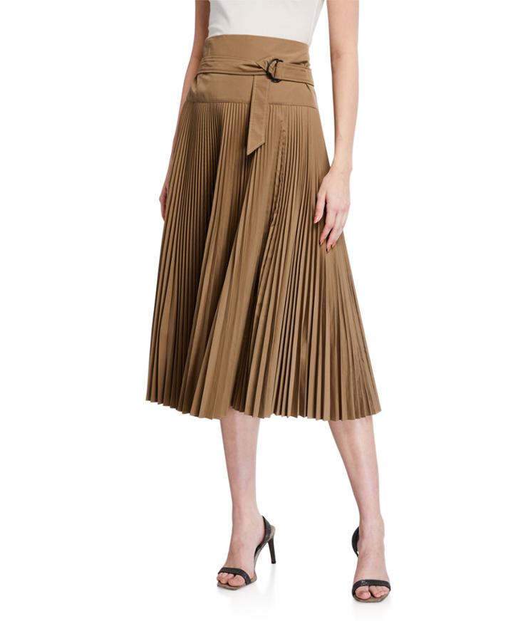 Pleated Midi Skirt With D-ring Belt
