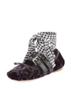Velvet Ankle-tie Ballerina Flat