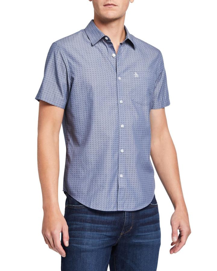 Men's Stars Print Short-sleeve Chambray