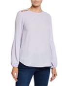 Tab Ring Detail Long-sleeve Peasant Blouse