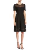 Short-sleeve Pompom Knit Day Dress W/