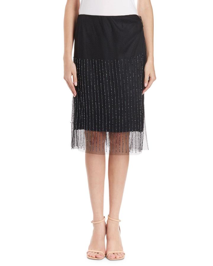 Mesh Overlay Skirt W/ Jet Beads