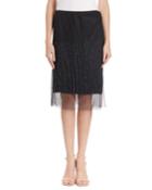 Mesh Overlay Skirt W/ Jet Beads