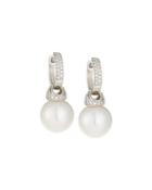 14k White South Sea Pearl & Diamond Pave Hoop Earrings