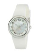 36mm Mother-of-pearl Round Watch W/ Crystals, White