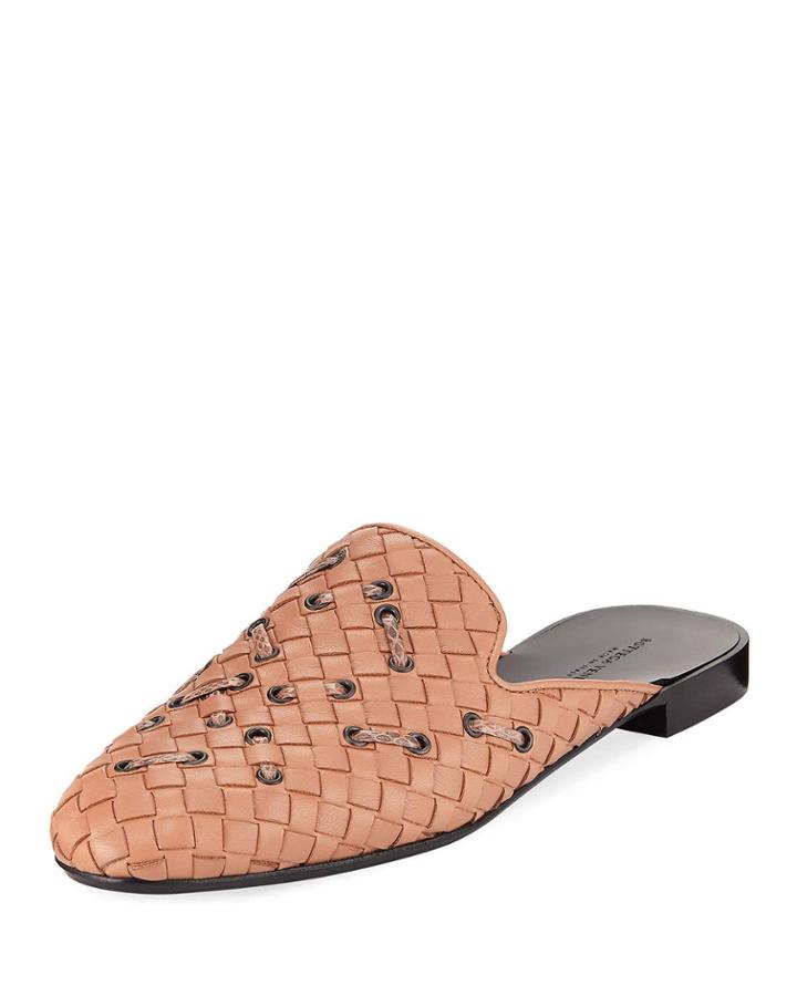 Woven Leather Mule Flat With Snakeskin