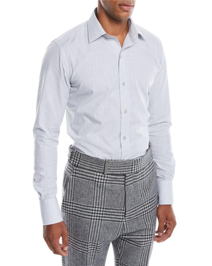 Men's Small Optical Check Pointed-collar Dress