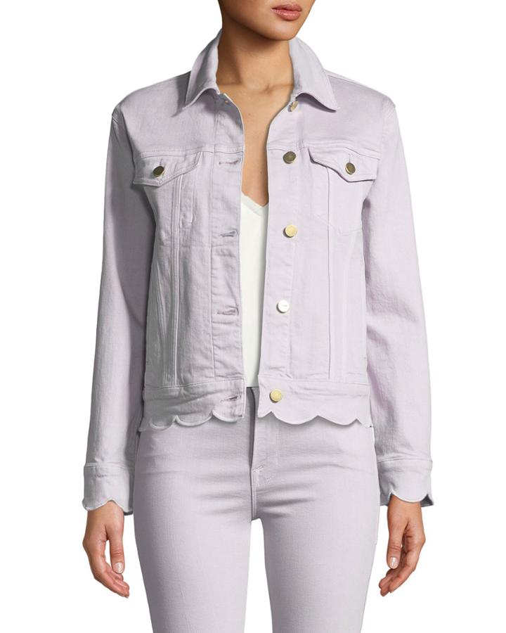 Scalloped-edge Button-front Denim Jacket