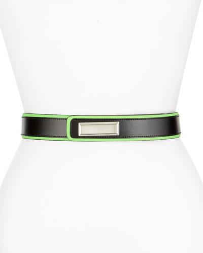 Two-tone Leather Belt, Black/green