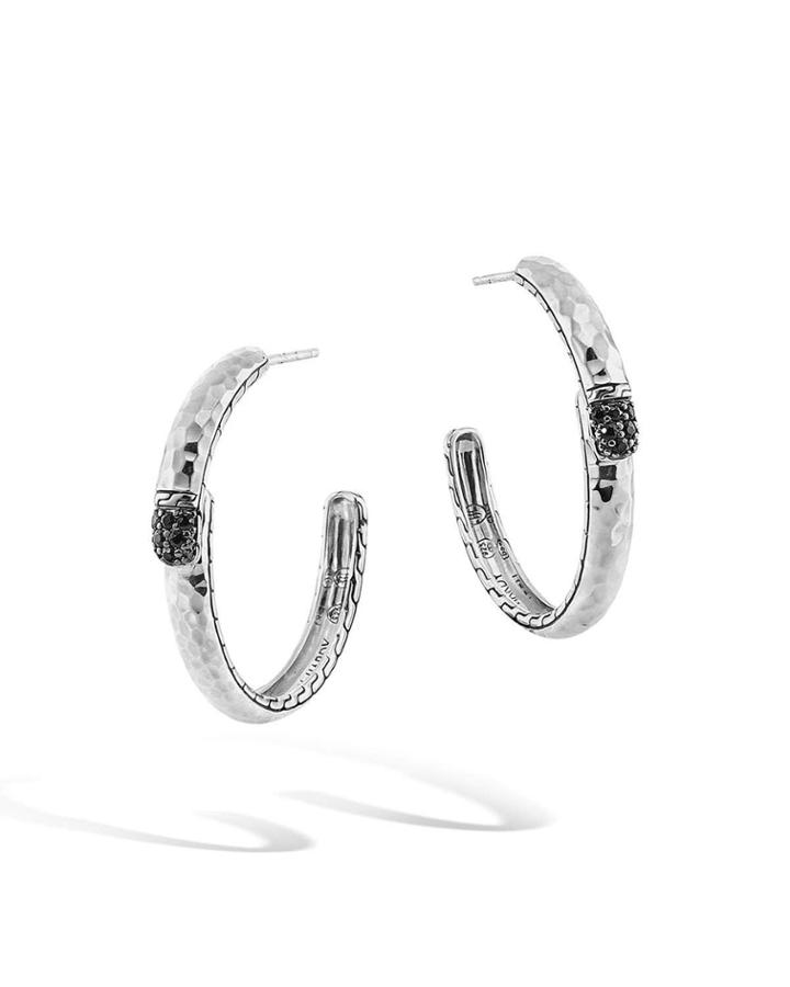 Sterling Silver Medium Hoop Earrings With Black