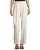 Silk-blend Pleat-front Fluid Pants, Beige