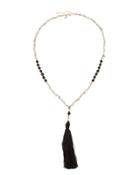 Long Beaded Tassel Pendant Necklace, Black