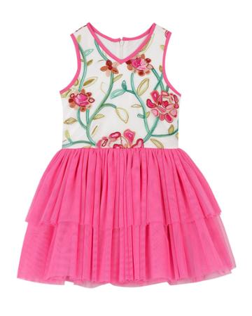 Floral Embroidered Mesh Fit-and-flare Dress,