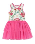 Floral Embroidered Mesh Fit-and-flare Dress,