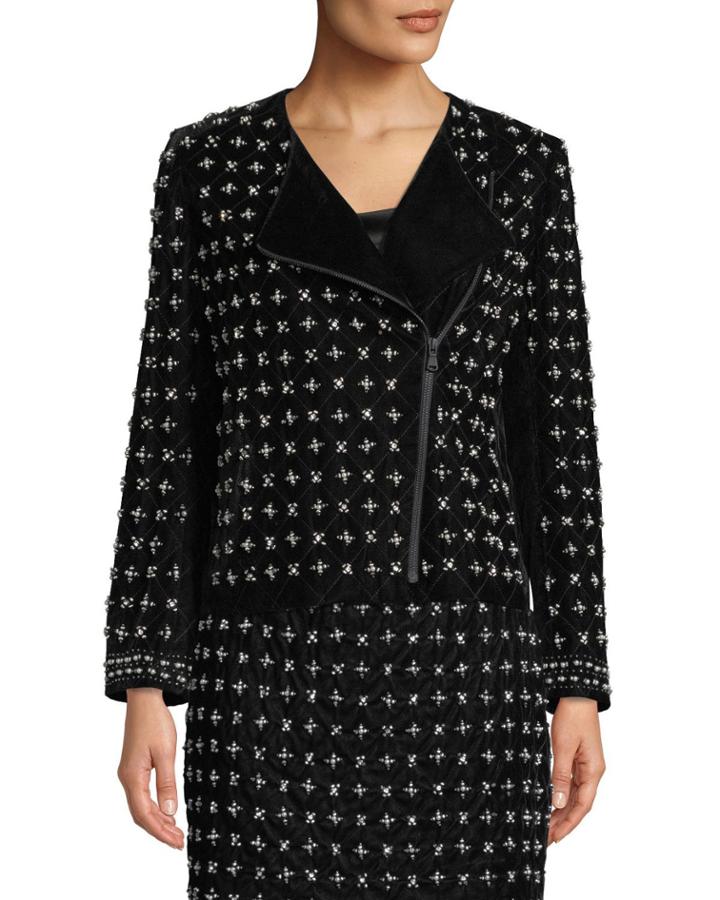 Lavinia Beaded Zip-front Jacket