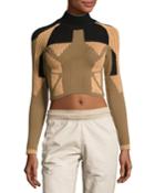 Ribbed Mock-neck Crop Top, Taupe