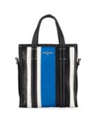 Striped Leather Shopper Tote Bag