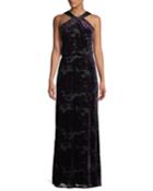 Burnout Velvet Halter Gown