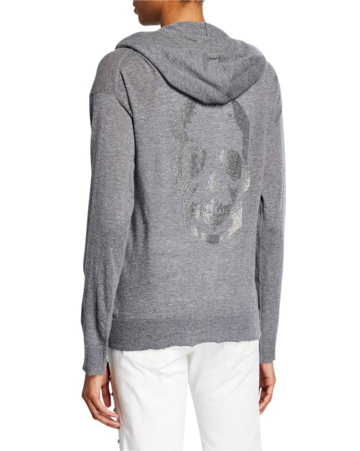 Sixtine Cashmere Zip-front Hoodie Cardigan With