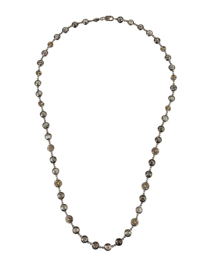 Rutilated Quartz & Diamond Pave Disc Necklace