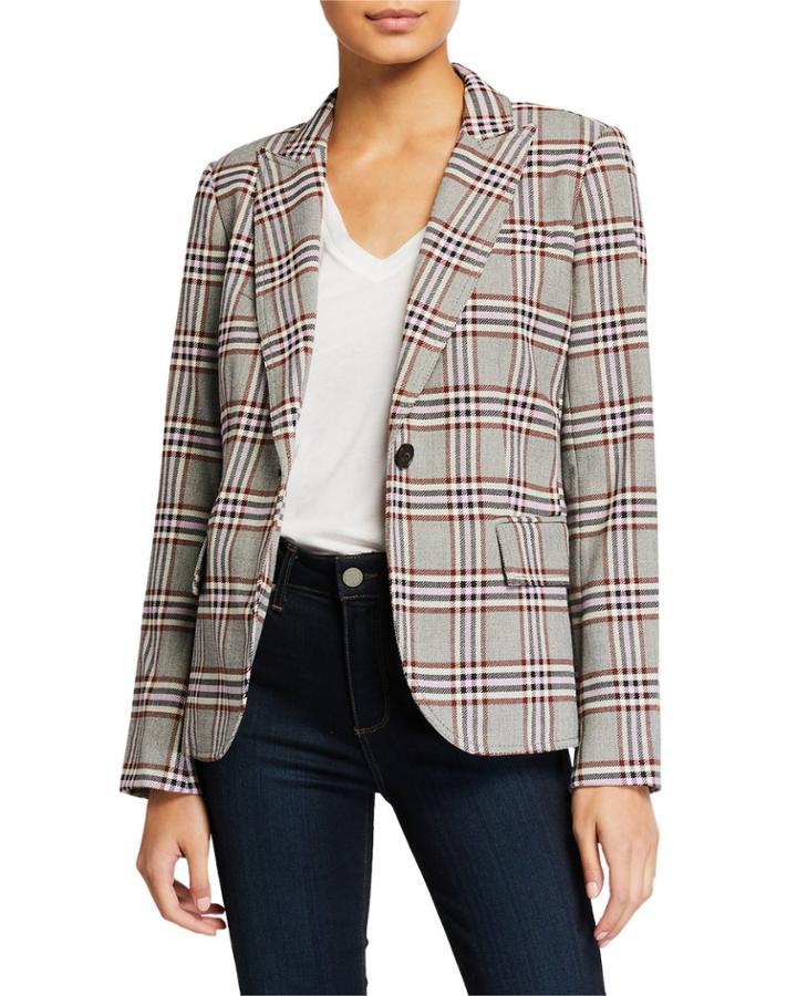 Plaid Single-button Blazer W/ Pockets