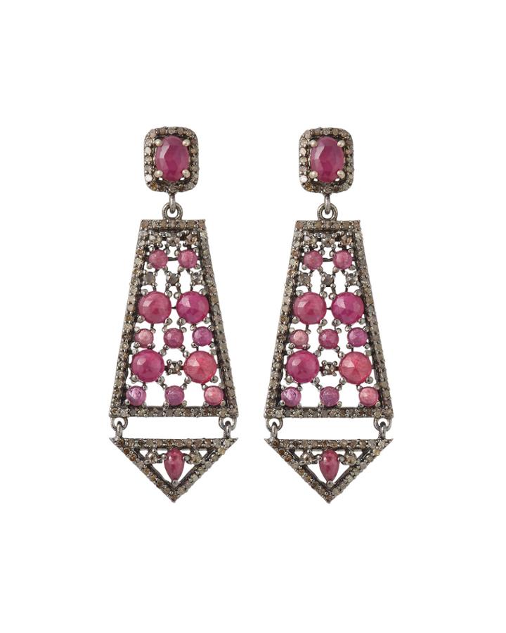 Glass-ruby Geometric Drop Earrings