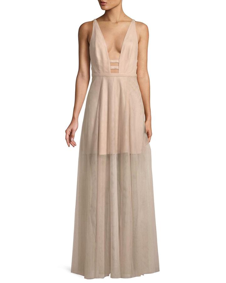 The Duff Long Formal Dress Gown W/ Tulle Skirt & Cutouts