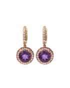 18k Rose Gold Diamond And Amethyst Round Drop Earrings