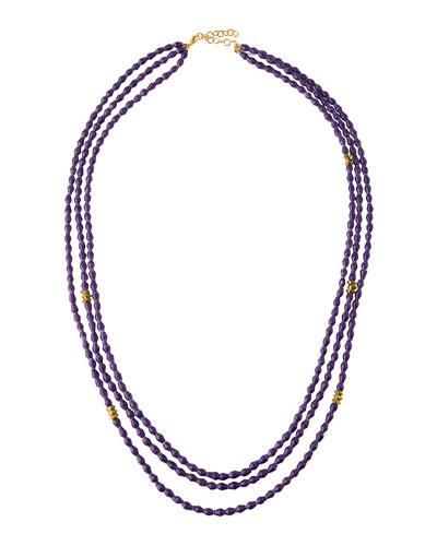 Long Triple-strand Paper Beaded Necklace, Purple
