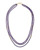 Long Triple-strand Paper Beaded Necklace, Purple